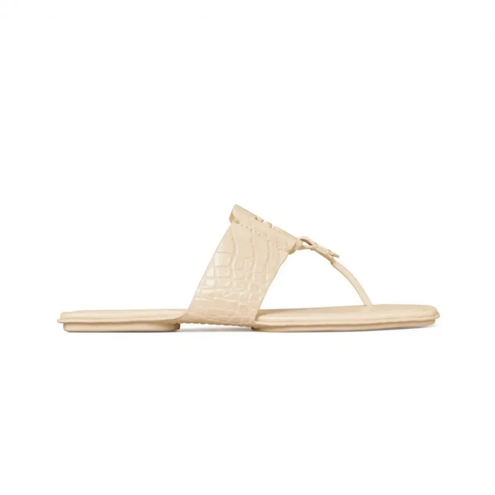 Tory Burch Metal Logo Croc Cream Sandals Size 8,5